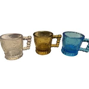 3 EAPG Victorian Bryce Bros Toy Mugs Pattern Glass Antique Waterfowl Swan